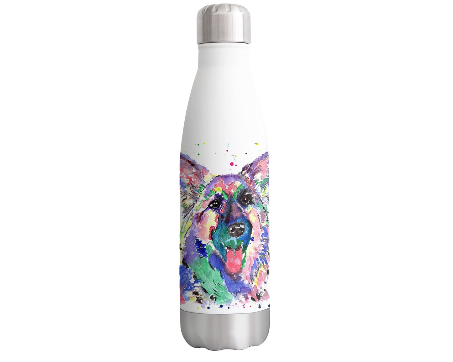 Vixar German Stepherd Dog Pet Animals Watercolour Bottle double Wall insulated Stainless steel sport Drinks 500ml