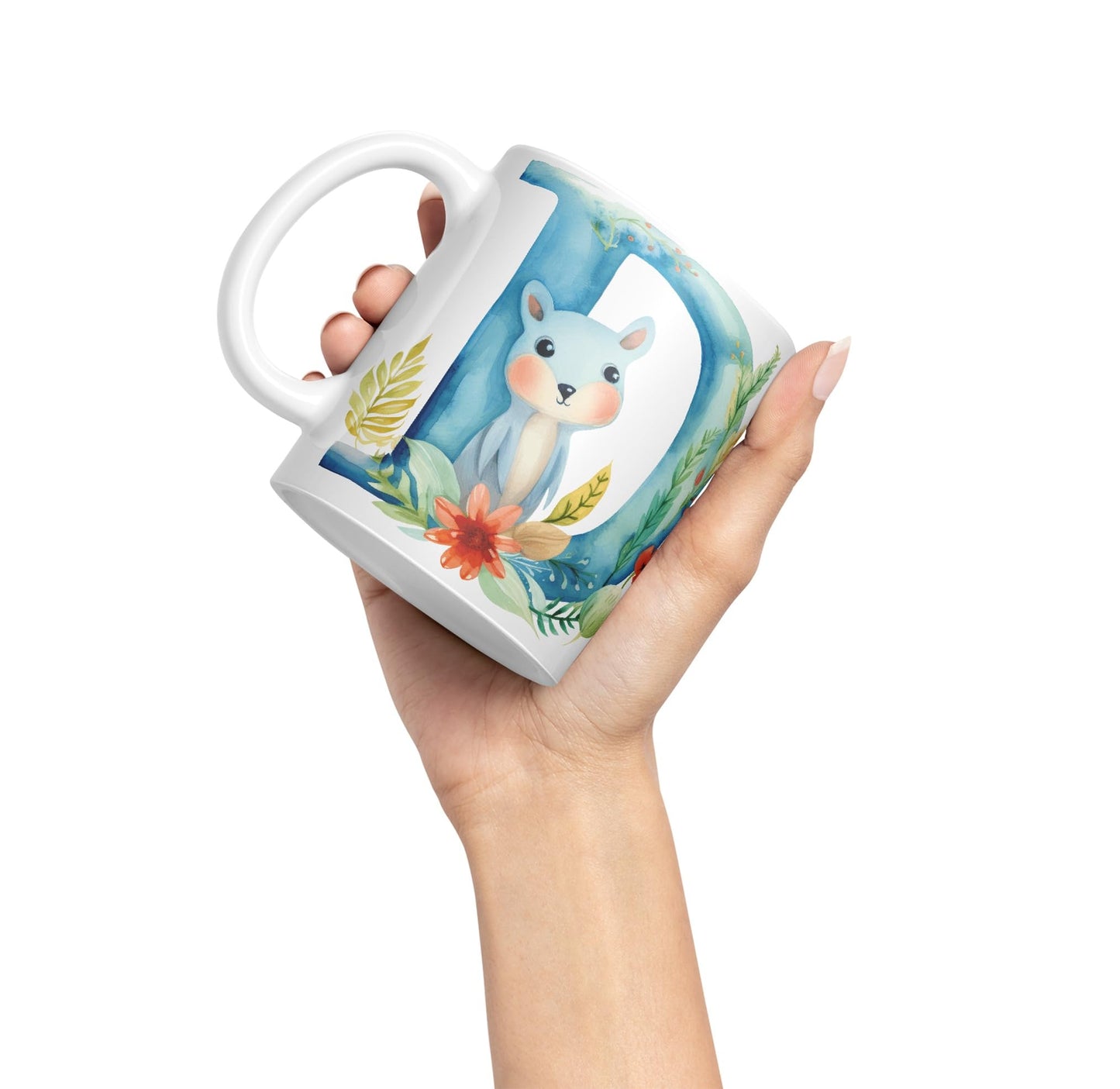 Letter D mug, Animals Alphabet Letter D Monogram animal for kids Ceramic Coloured Mug Cup for Tea Coffee Hot brew 330ml 11Oz Gift