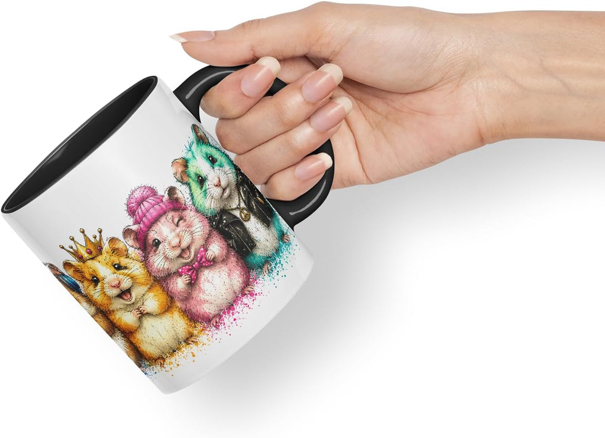 Vixar Hamster Mug – Cute Hamster Animal Coloured Ceramic Mug Cup Gift, 11oz (Black)