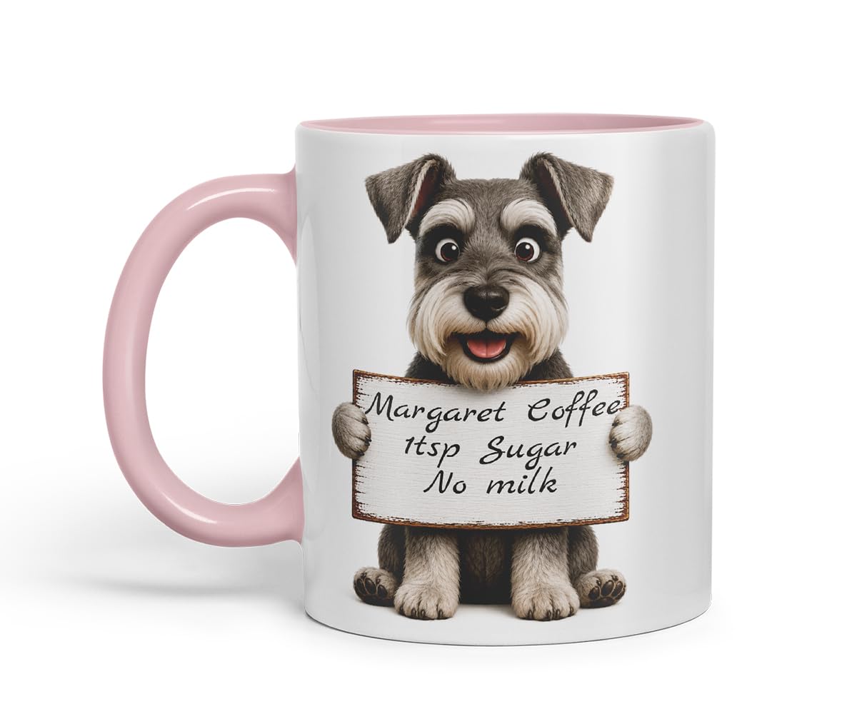Vixar Personalised Schnauzer Mug with Name or Custom Message – Cute Animal Coloured Ceramic Mug Cup Gift, 11oz (Black)