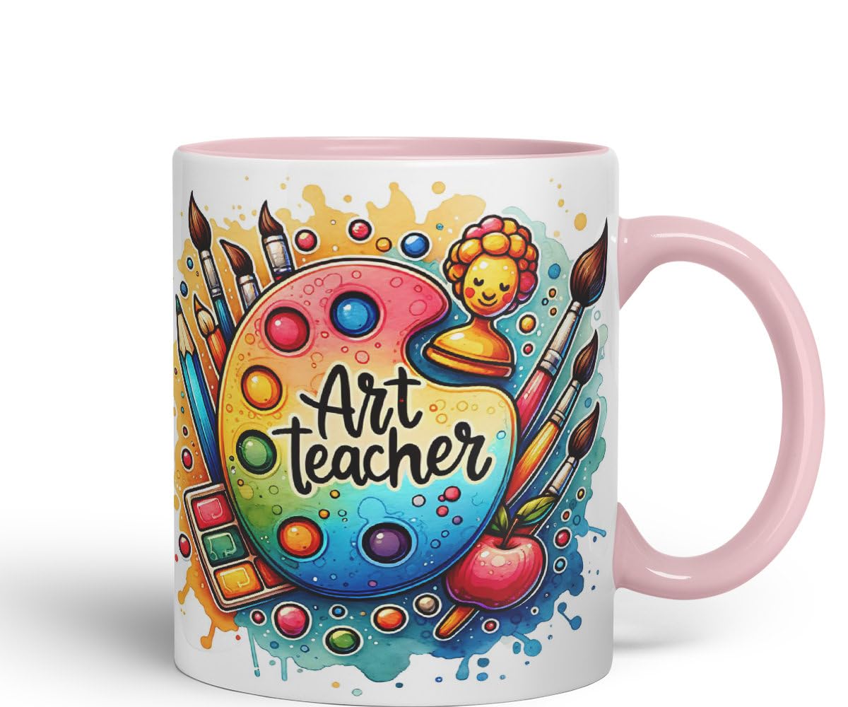 Vixar Art Teacher Mug Thank You, End of School Gift Ceramic Coloured Mug Cup for Tea Coffee Hot Brew 330ml 11Oz Gift