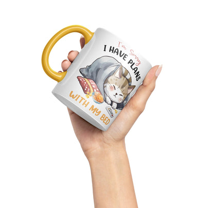 I'm Sorry, I Have Plans with My Bed, cat Sarcastic Joke Ceramic Coloured Mug Cup for Tea Coffee Hot Brew 330ml 11Oz