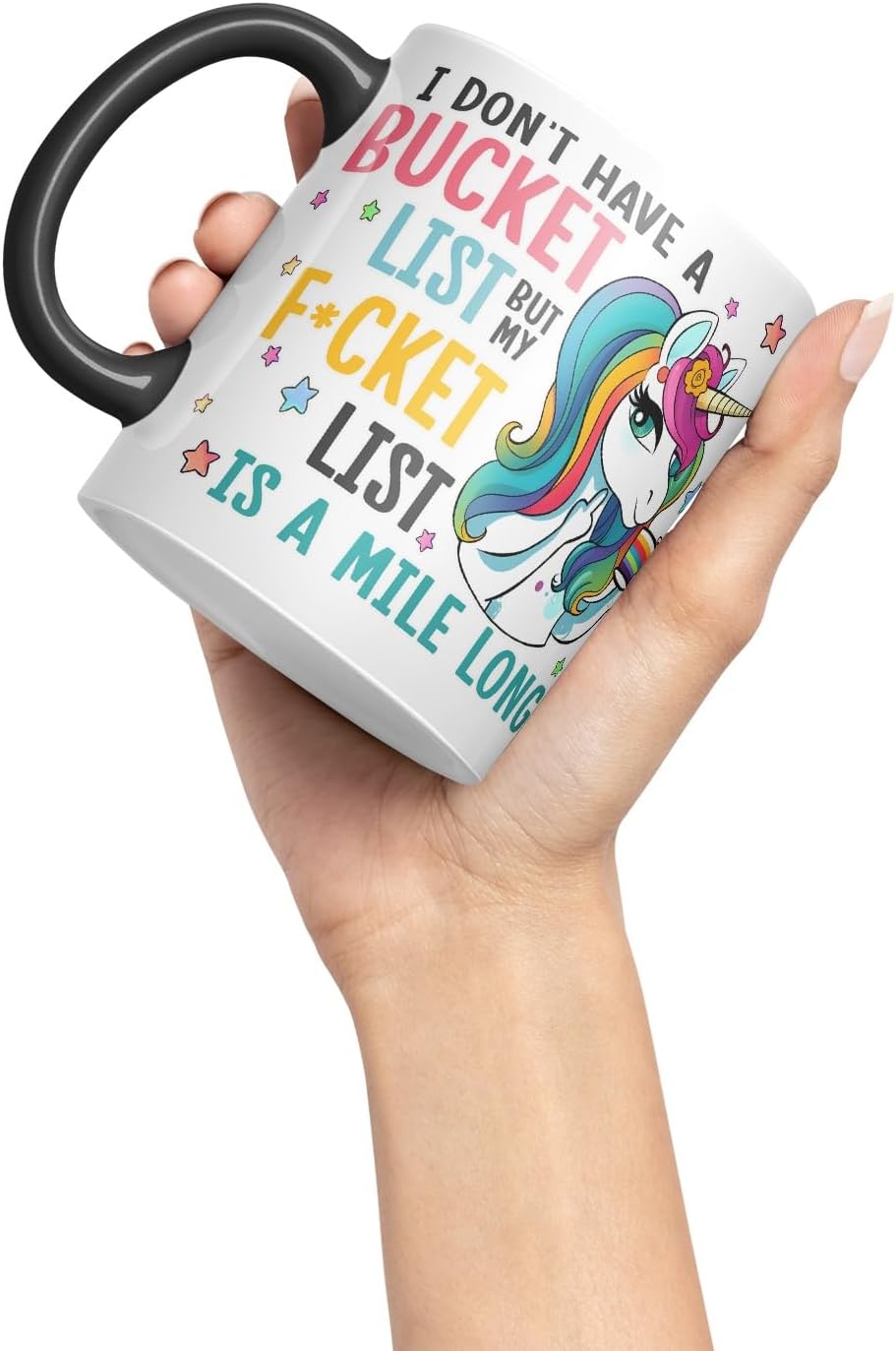 Vixar Bucket List: Coffee, Magic, Repeat – Funny Unicorn Coloured Mug Cup 11oz (Black)