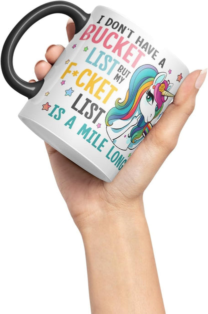 Vixar Bucket List: Coffee, Magic, Repeat – Funny Unicorn Coloured Mug Cup 11oz (Black)