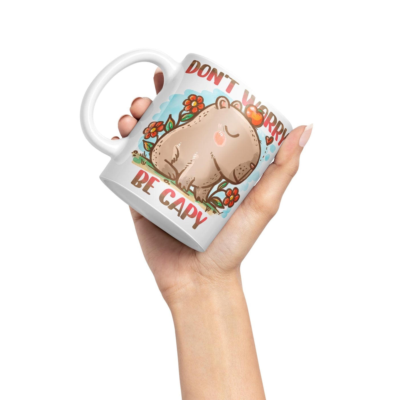 Vixar Capybara Don't Worry Be Capy Kawaii Joke Coloured Ceramic Mug Cup Gift 330ml 11oz Work Office Tea Coffee