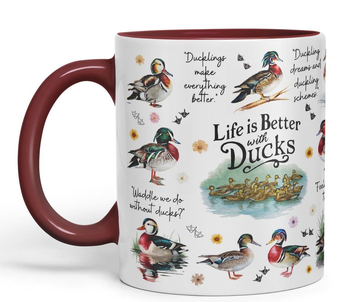 Vixar Life is Better with Ducks – Funny Animal Coloured Mug Cup 11oz (Black)