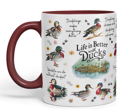 Vixar Life is Better with Ducks – Funny Animal Coloured Mug Cup 11oz (Black)