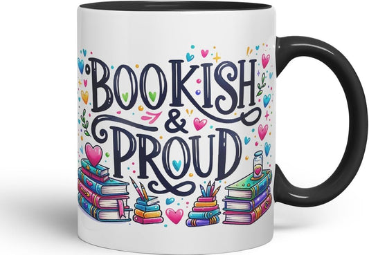 Vixar Bookish & Proud Coloured Mug Cup for Book Lovers 11oz (Black)