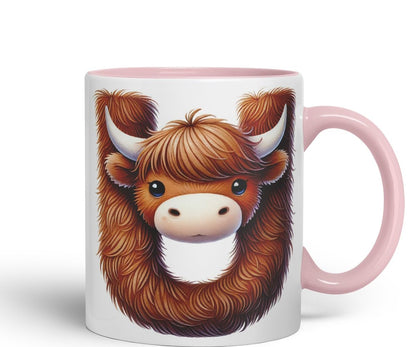 Highland Cow Alphabet Monogram Coloured Ceramic Cup Mug Letter U Rustic Farmhouse Animal Letter Gift V2 11oz (Black)