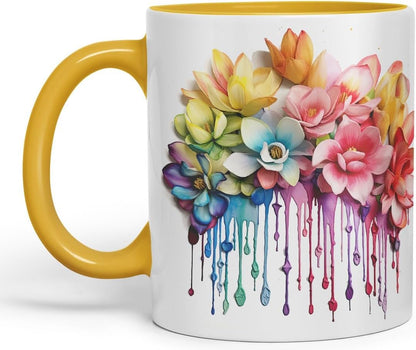 Vixar Magnolia Romantic Bloom Mug Coloured Ceramic Mug Cup Gift, 11oz (Gold Yellow)