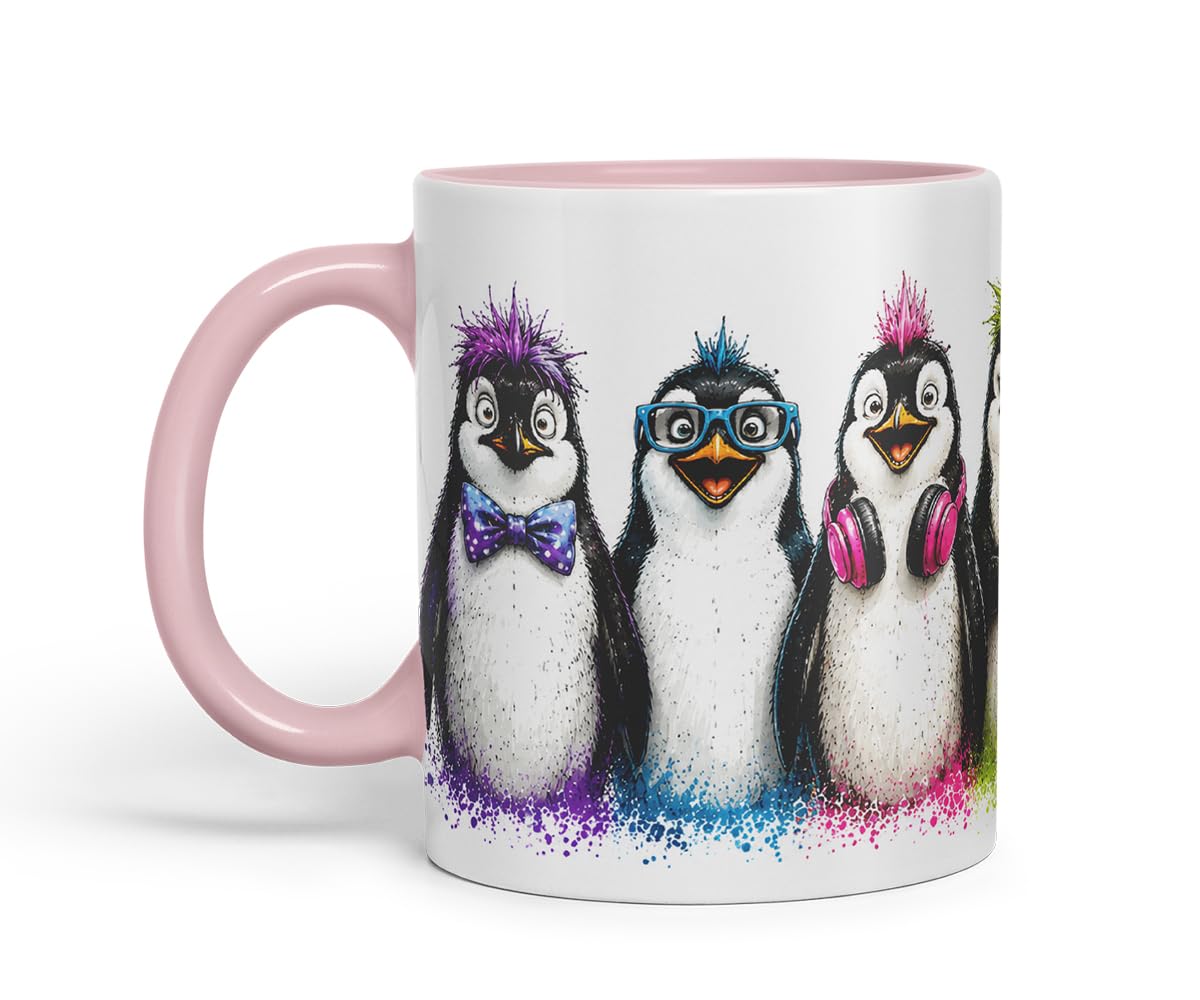 Penguin Mug – Cute Penguins Coloured Ceramic Mug Cup Gift, 11oz (Black)