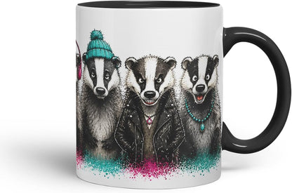 Vixar Funny Badger Mug – Cute Badger Animal Coloured Ceramic Mug Cup Gift, 11oz (Black)