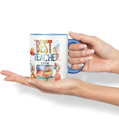 Vixar Best Teacher Mug Thank You, End of School Gift Ceramic Coloured Mug Cup for Tea Coffee Hot Brew 330ml 11Oz Gift Bta2