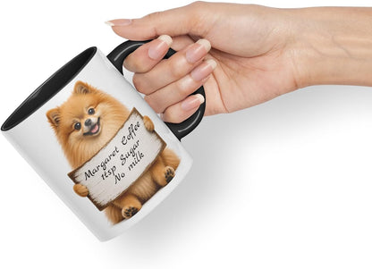 Vixar Personalised Pomeranian Mug with Name or Custom Message – Cute Animal Coloured Ceramic Mug Cup Gift, 11oz (Black)