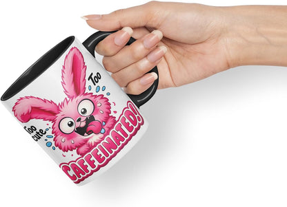 Vixar Too Cute Too Caffeinated Funny Bunny Mug – Coloured Ceramic Mug Cup Gift, 11oz (Black)