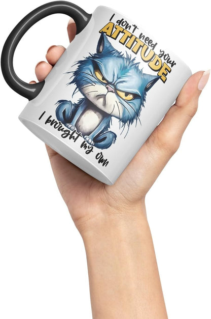 Vixar I Don’t Need Your Attitude – I Brought My Own Coloured Ceramic Mug Cup 11oz Funny Sarcastic Gift (Black)