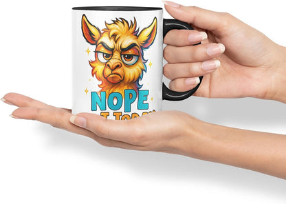 Vixar Nope Not Today Sarcastic Llama – Coloured Ceramic Mug Cup Gift, 11oz (Black)