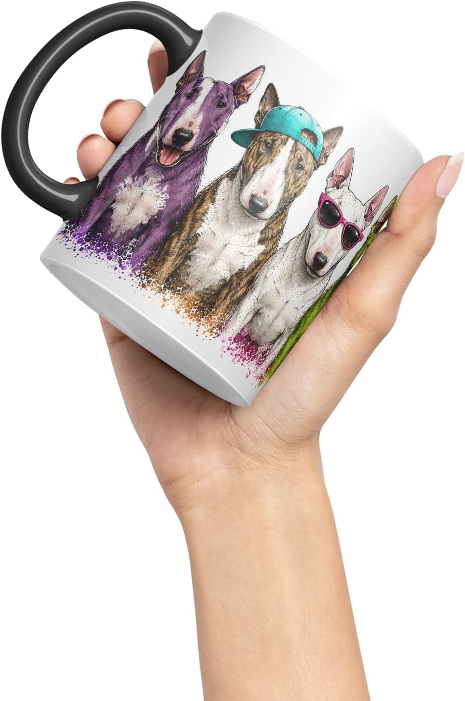 Vixar English Bull Terrier Dog Mug – Cute Bull Terrier Coloured Ceramic Mug Cup Gift, 11oz (Black)