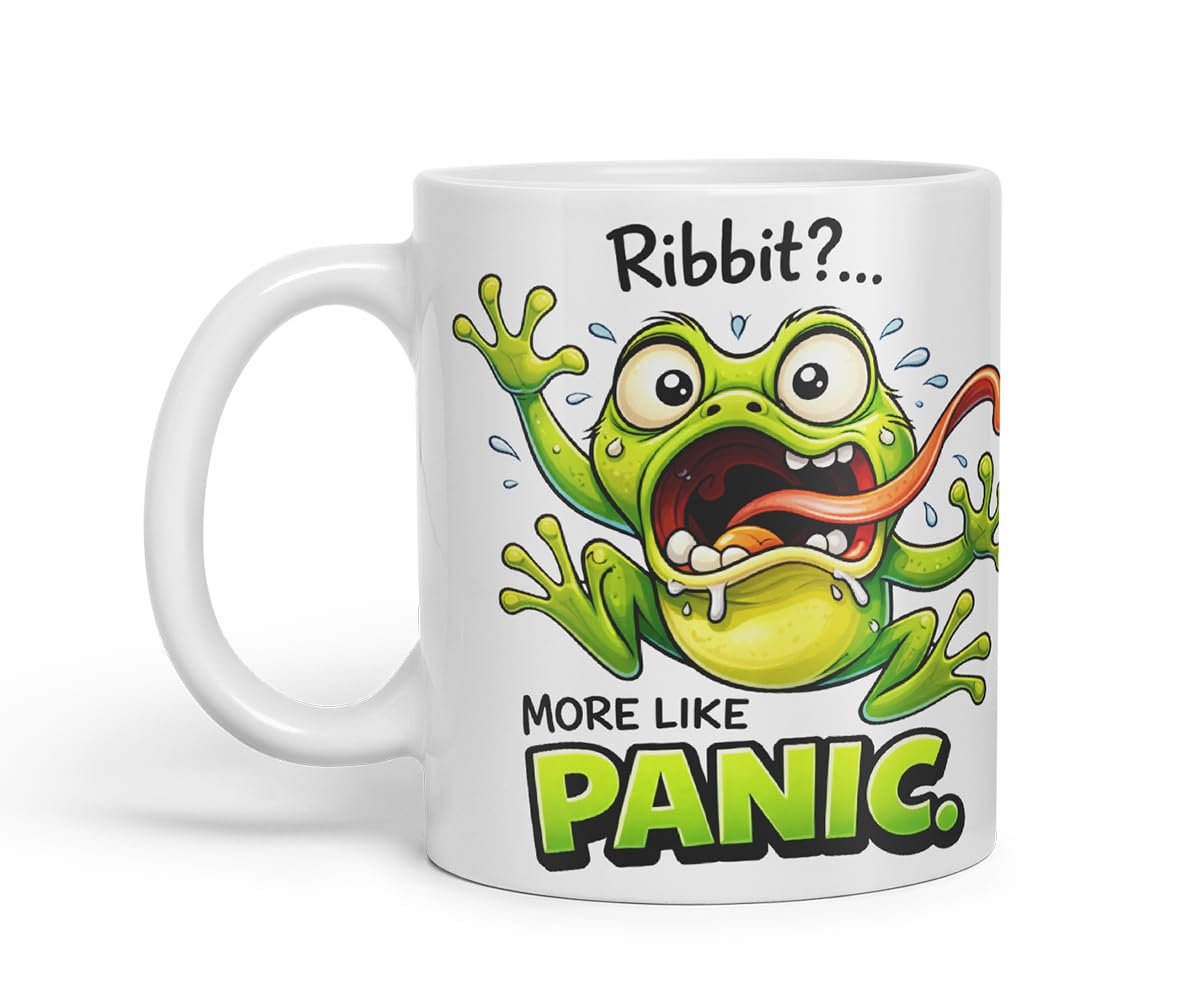 Vixar Ribbit More Like Panic Funny Frog Mug – Coloured Ceramic Mug Cup Gift, 11oz (Black)