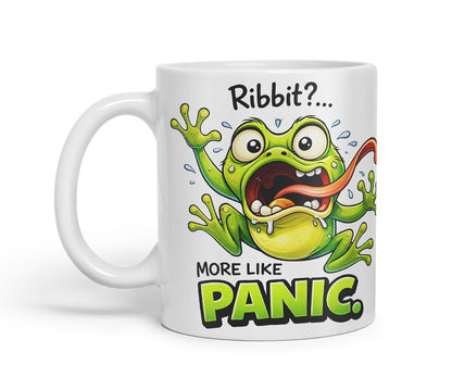 Vixar Ribbit More Like Panic Funny Frog Mug – Coloured Ceramic Mug Cup Gift, 11oz (Black)