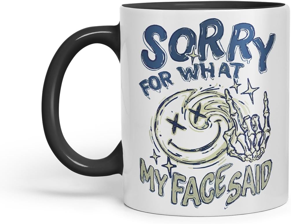 Vixar Sorry for What My Face Said Mug – Coloured Ceramic Mug Cup Gift, 11oz (Black)
