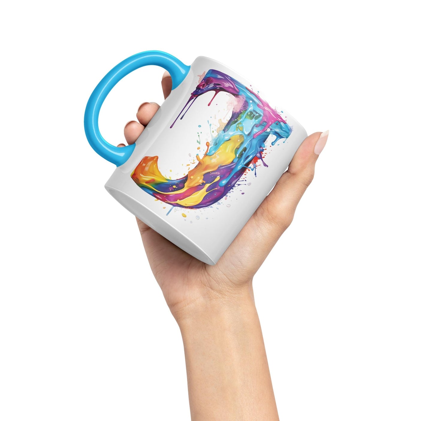 Letter J mug, Alphabet Letter J Monogram watercolour Ceramic Coloured Mug Cup for Tea Coffee Hot brew 330ml 11Oz Gift