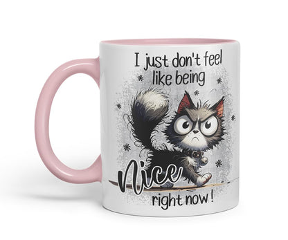 Vixar I Just Don't Feel Like Being Nice Right Now Funny cat – Coloured Ceramic Mug Cup Gift, 11oz (Black)