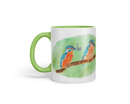 Vixar King Fisher Kingfisher Pair Bird Animals Watercolour Art Coloured Mug Cup Gift Birthday Work Office Tea Coffee