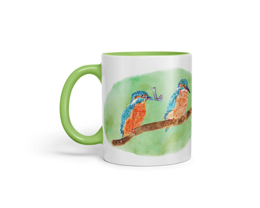 Vixar King Fisher Kingfisher Pair Bird Animals Watercolour Art Coloured Mug Cup Gift Birthday Work Office Tea Coffee