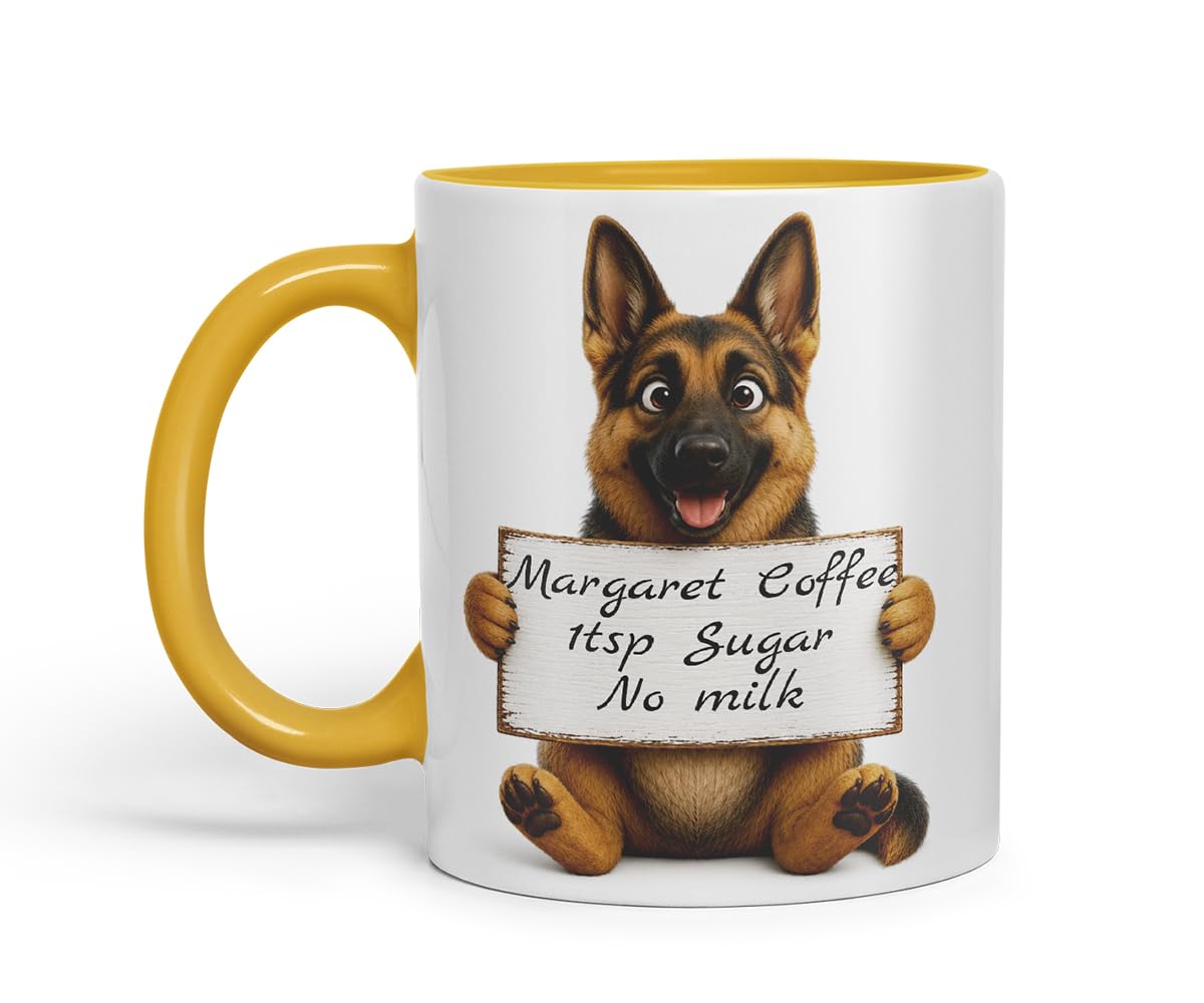 Vixar Personalised German Shepherd Dog Pet Mug with Name or Custom Message – Cute Animal Coloured Ceramic Mug Cup Gift, 11oz (Black)