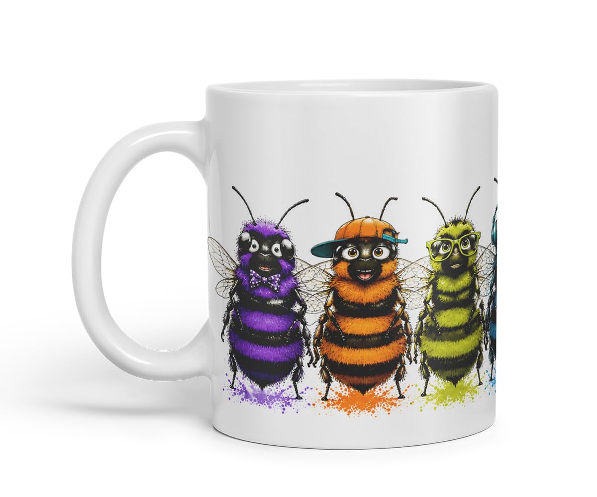 Vixar Funny Bees Mug – Cute Bee Animal Coloured Ceramic Mug Cup Gift, 11oz (Black)