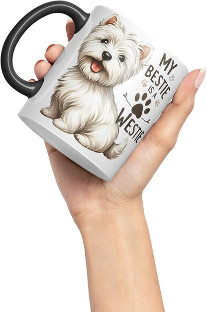 Vixar My Bestie is A Westie Dog Mug – Coloured Ceramic Mug Cup Gift, 11oz (Black)