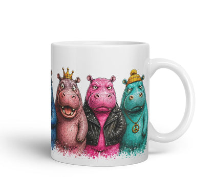 Hippo Mug – Cute Hippo Animal Coloured Ceramic Mug Cup Gift, 11oz (Black)
