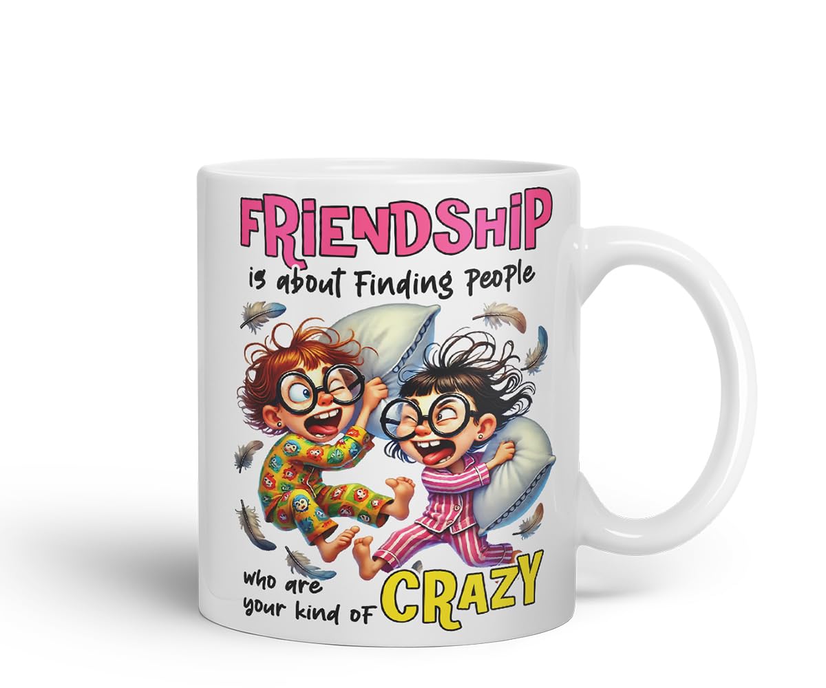 Vixar Friendship is About Finding Your Kind of Crazy Kids – Coloured Ceramic Mug Cup Gift, 11oz (Black)