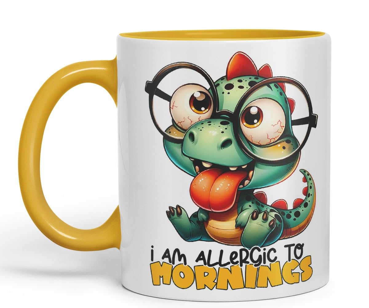 Vixar I Am Allergic to Mornings Coloured Ceramic Mug Cup 11oz Funny Sarcastic Gift (Black)