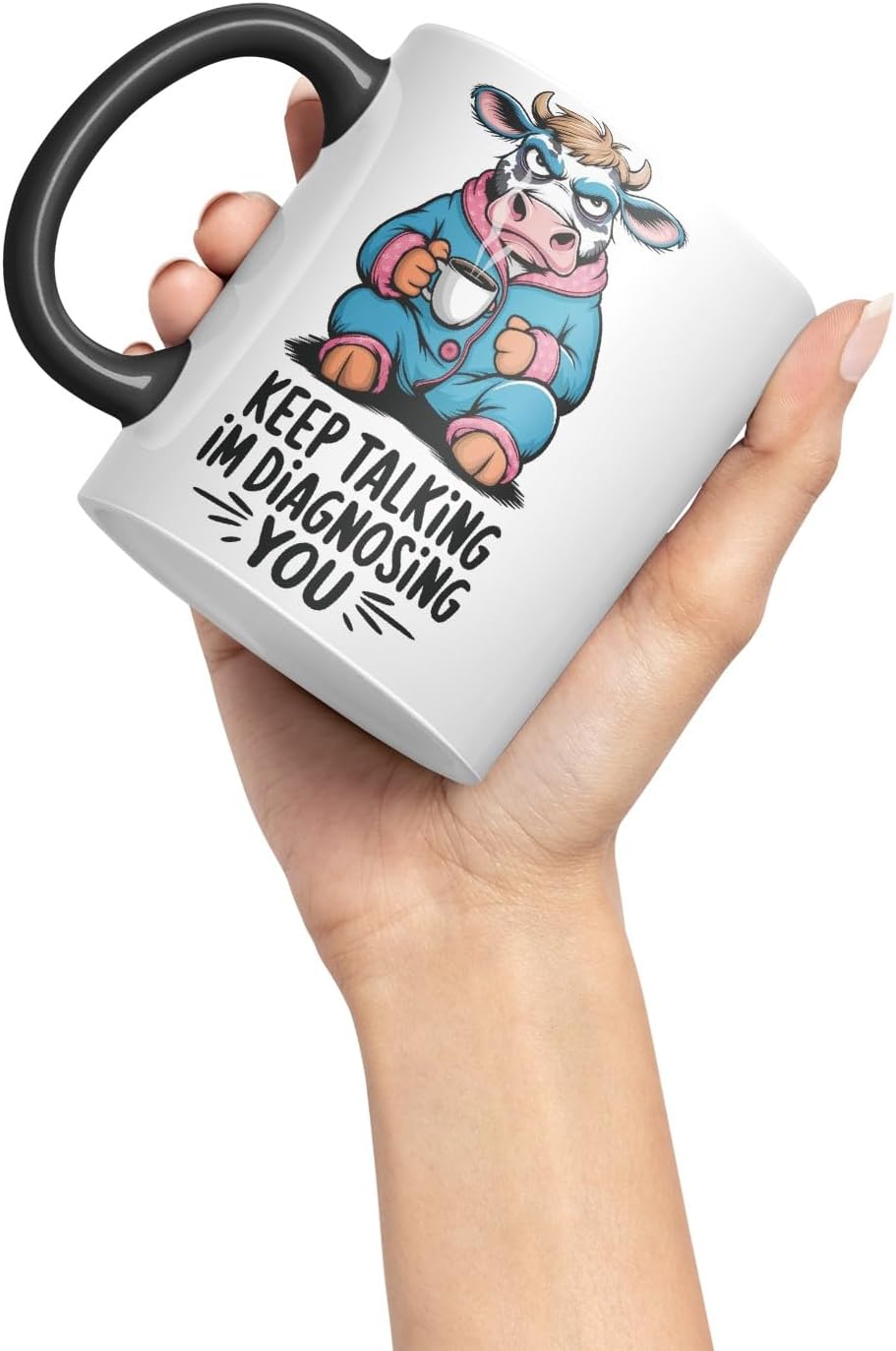Vixar Keep Talking I’m Diagnosing You Cow Joke Coloured Ceramic Mug Cup Gift, 11oz (Black)