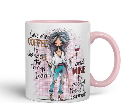 Vixar Give Me Coffee to Change The Things I Can and Wine to Accept Those I Cannot Coloured Mug Cup 11oz (Black)