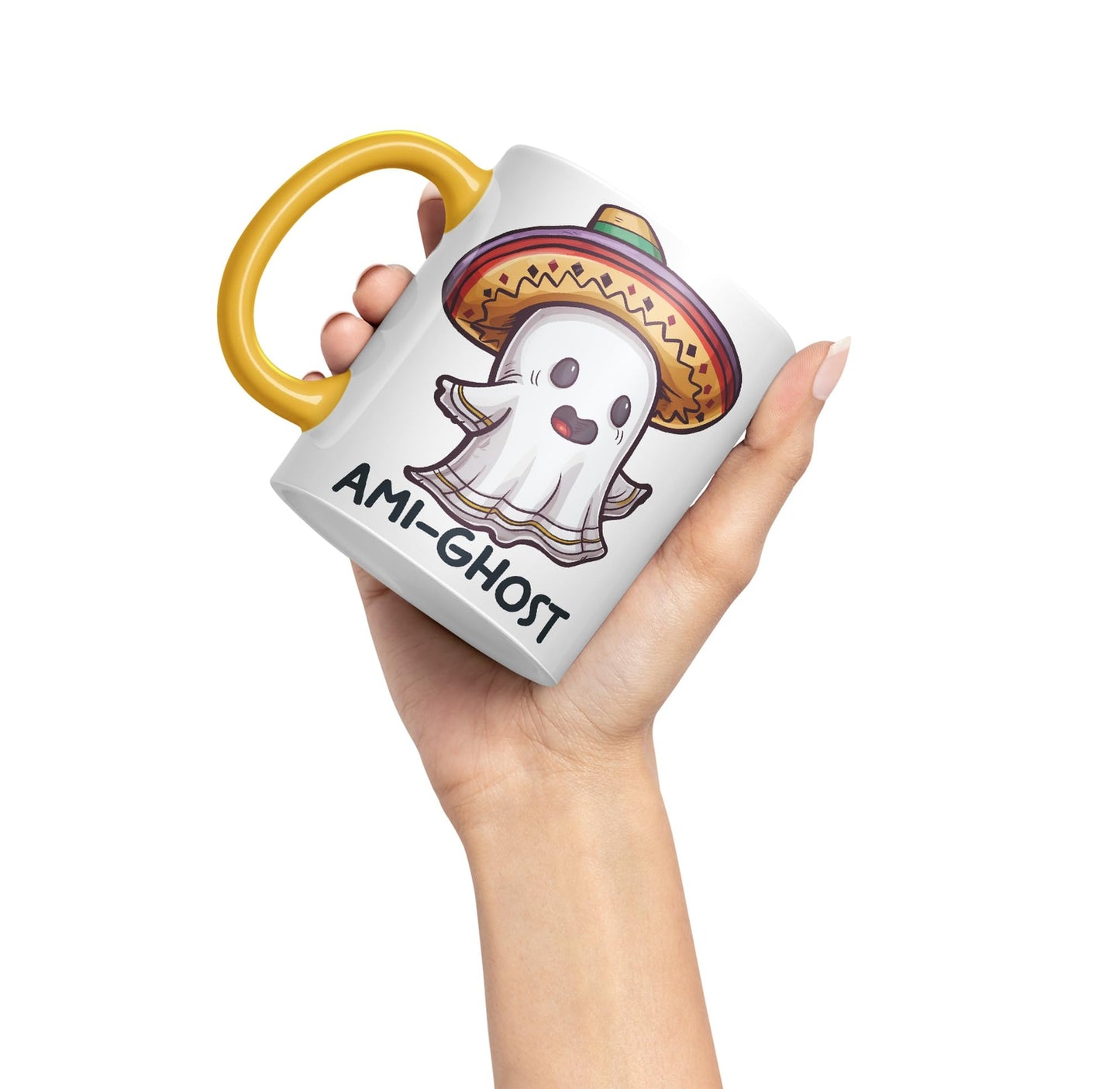 Ami-Ghost, Mexican hat Ghost Joke sarkasm Sarcastic Ceramic Coloured Mug Cup for Tea Coffee Hot Brew 330ml 11Oz Gift