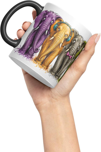Vixar Elephant Mug – Cute Elephant Animal Coloured Ceramic Mug Cup Gift, 11oz (Black)