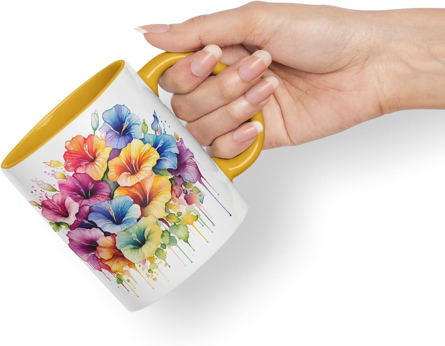 Vixar Petunia Patio Flower Mug Coloured Ceramic Mug Cup Gift, 11oz (Gold Yellow)