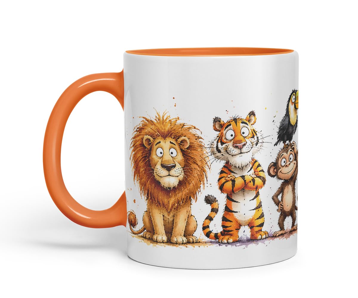Vixar Cute Safari Animals Mug – Cute Safari Animals Coloured Ceramic Mug Cup Gift, 11oz (Black)