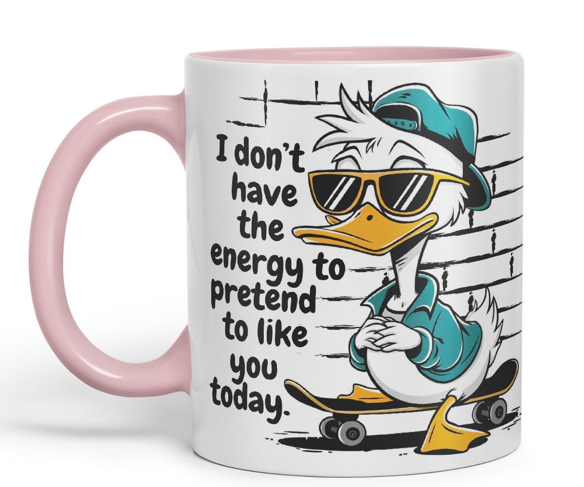 Vixar I Don’t Have The Energy to Pretend to Like You Today – Coloured Ceramic Mug Cup Gift, 11oz (Black)