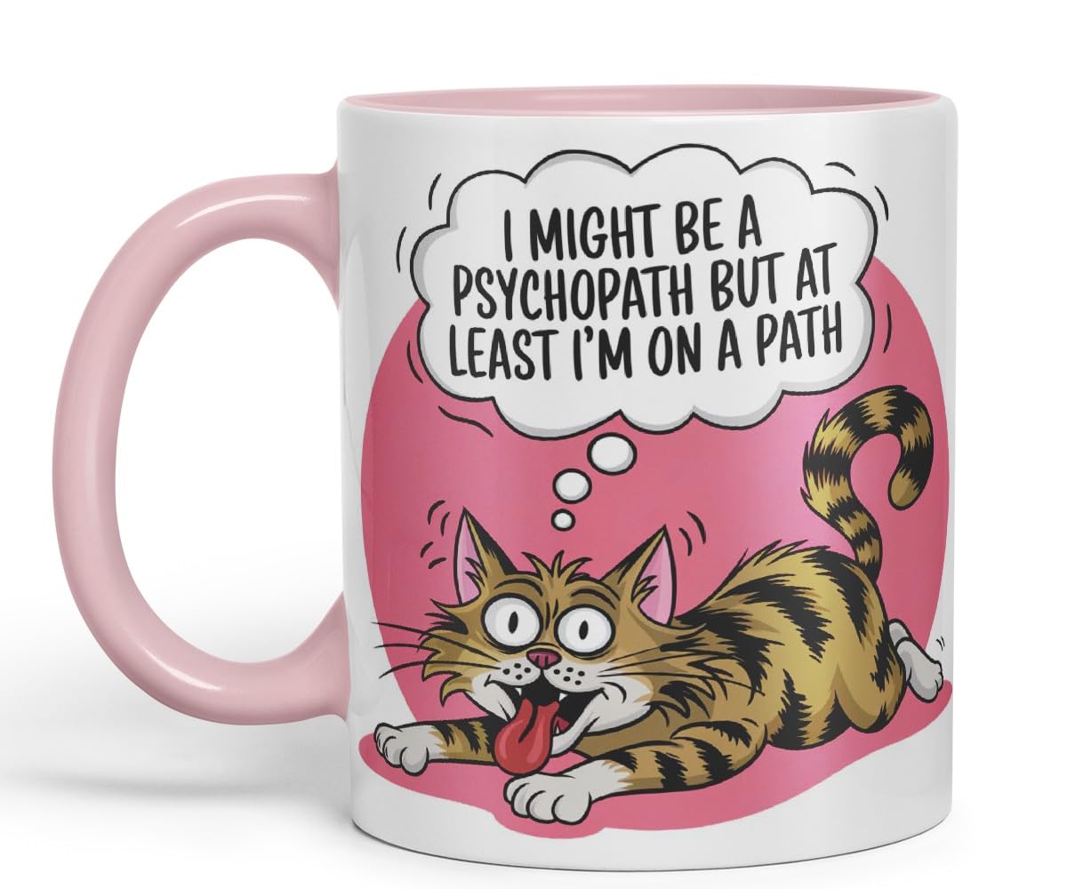 Vixar I Might Be a P** But at Least I’m on a Path Sarcastic cat Coloured Ceramic Mug Cup Gift, 11oz (Black)