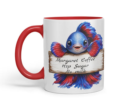 Vixar Personalised Betta Fish Mug with Name or Custom Message – Cute Animal Coloured Ceramic Mug Cup Gift, 11oz (Black)
