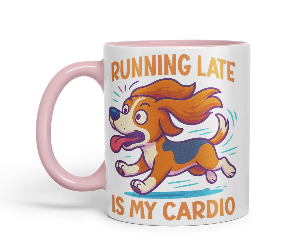 Vixar Running Late is My Cardio Beagle Dog Mug – Coloured Ceramic Mug Cup Gift, 11oz (Black)