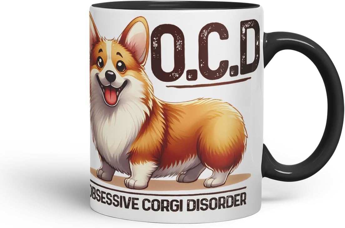 Vixar Obsessive Corgi Disorder Dog Mug – Coloured Ceramic Mug Cup Gift, 11oz (Black)
