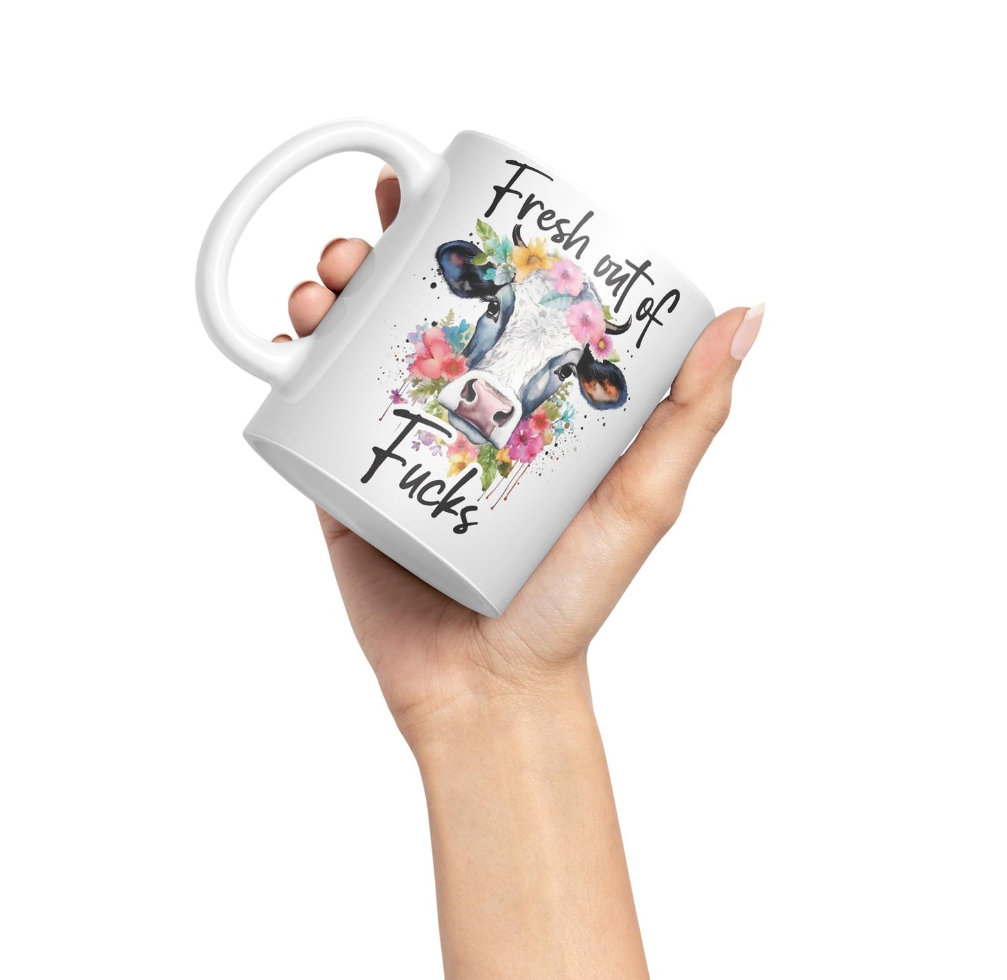 Fresh Out of Fu Cow Joke sarkasm Sarcastic Ceramic Coloured Mug Cup for Tea Coffee Hot Brew 330ml 11Oz Gift