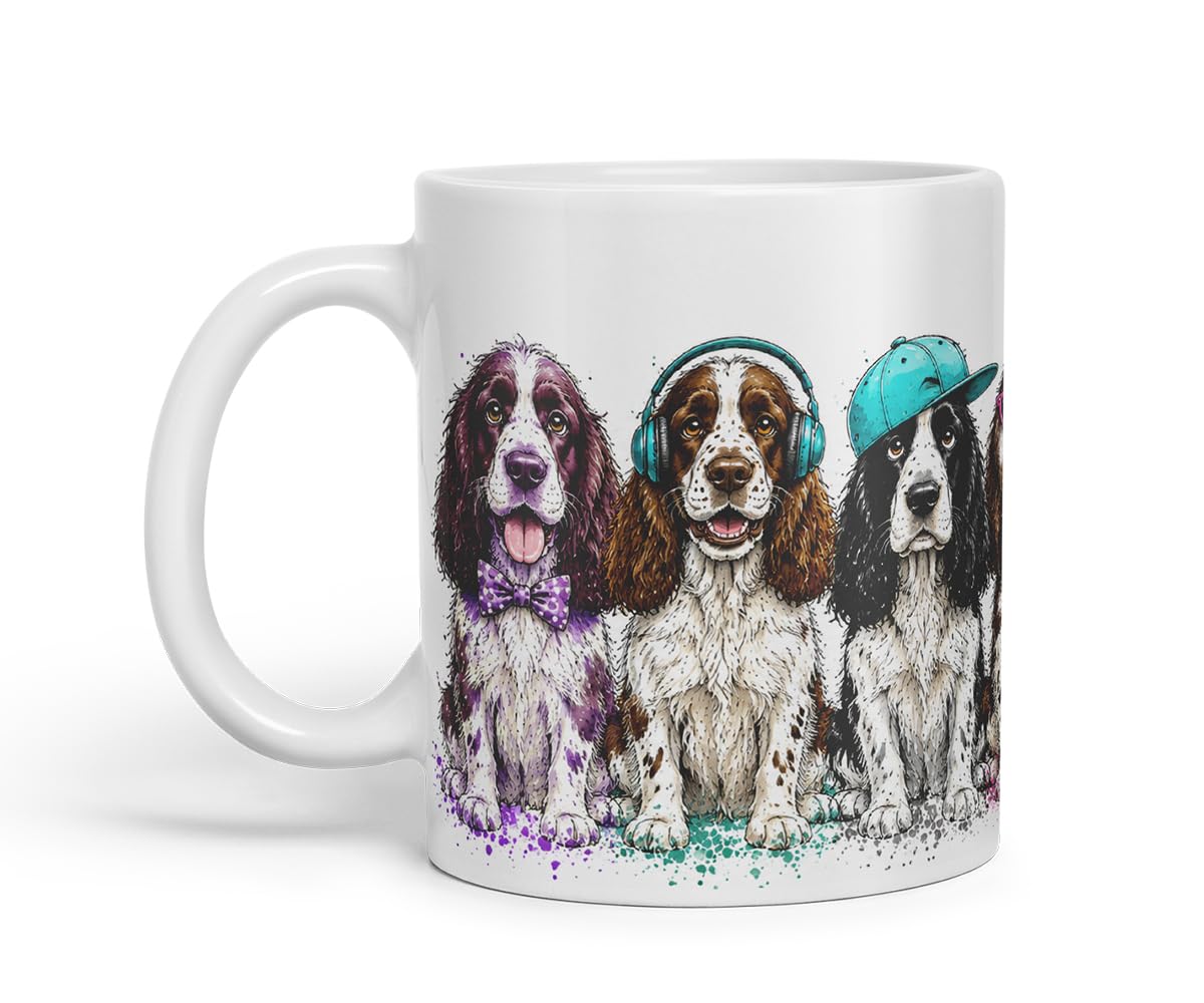Vixar English Springer Spaniel Dog Mug – Cute Spaniel Coloured Ceramic Mug Cup Gift, 11oz (Black)