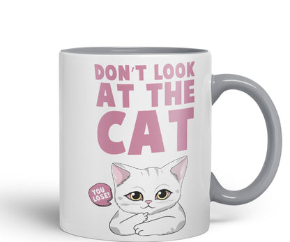 Vixar Don't Look at The Cat You Lose! Sarcastic Joke Ceramic Coloured Mug Cup for Tea Coffee Hot Brew 330ml 11oz
