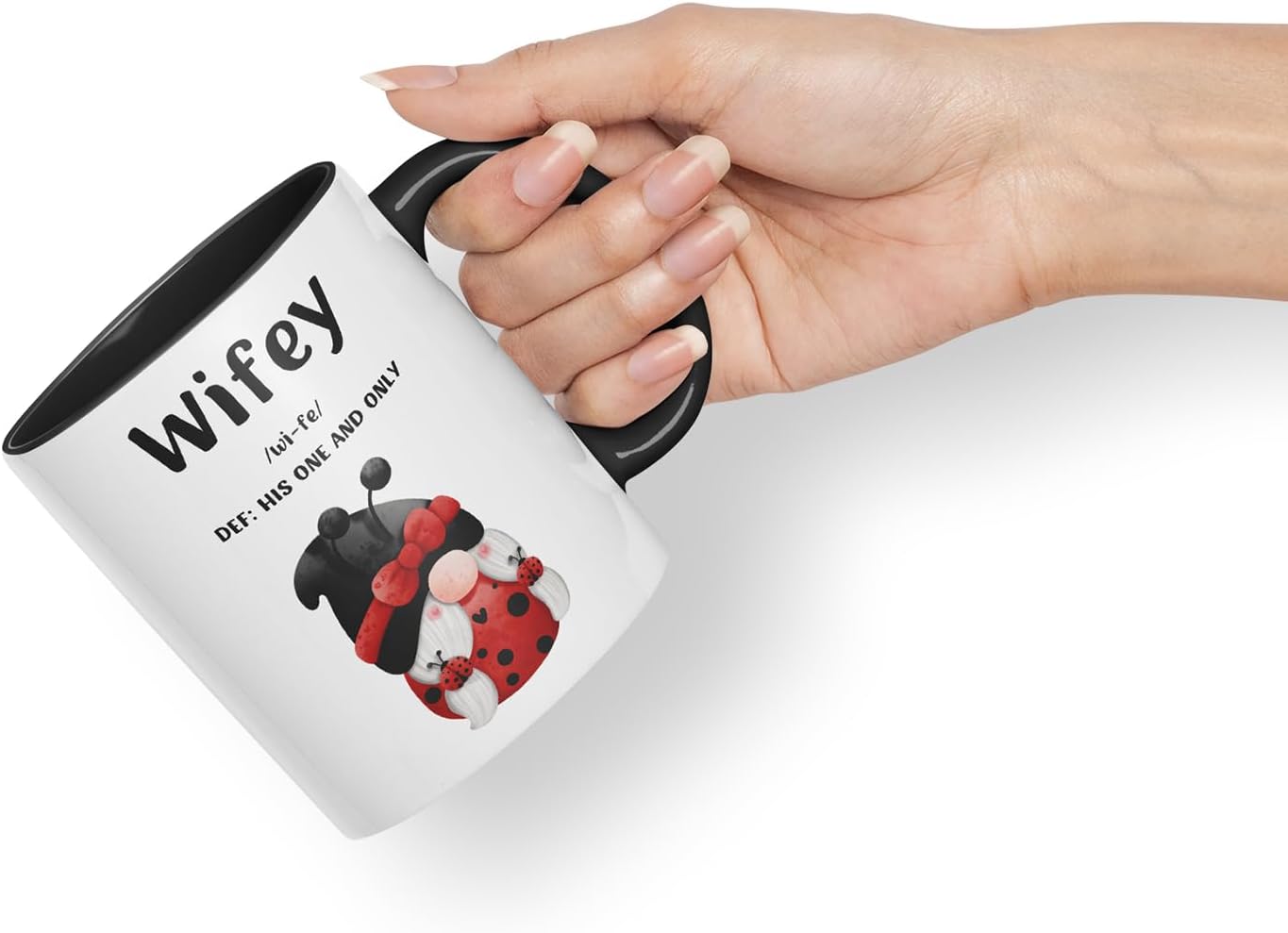 Vixar Wifey Definition Gnome Couple Mug – Coloured Ceramic Mug Cup Gift, 11oz (Black)